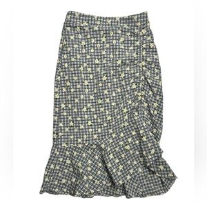 Scar Skater Plaid Floral Midi Length Skirt Ruffled Asymmetrical Hemline Small